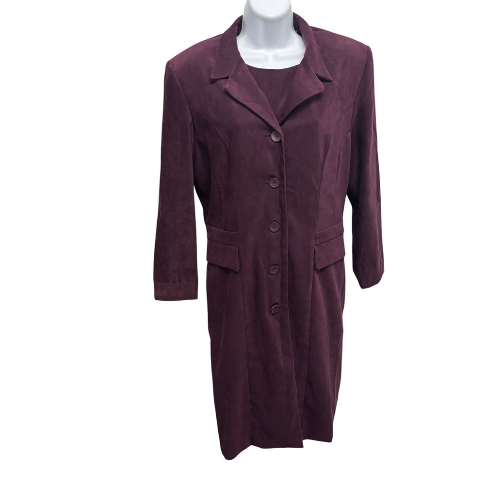 Amanda Smith Petites Faux Suede Dress and Duster Coat Set Plum Purple 12P Solid